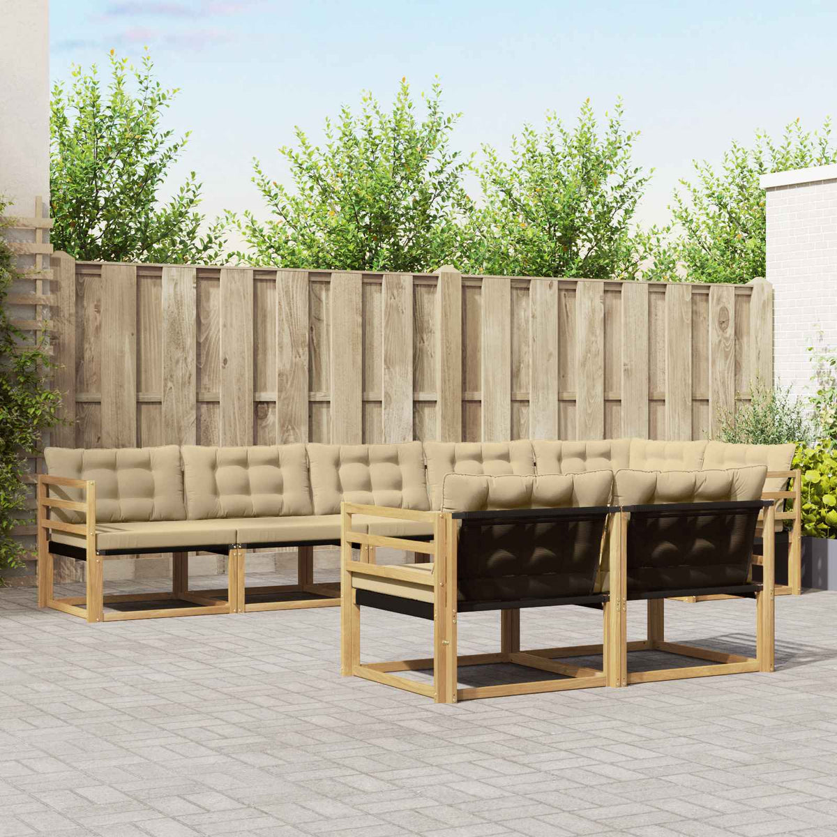 Buiten bankenset met kussen 8 pcs Wit en Beige is nu te koop bij PeponiXL, paradijselijk wonen!