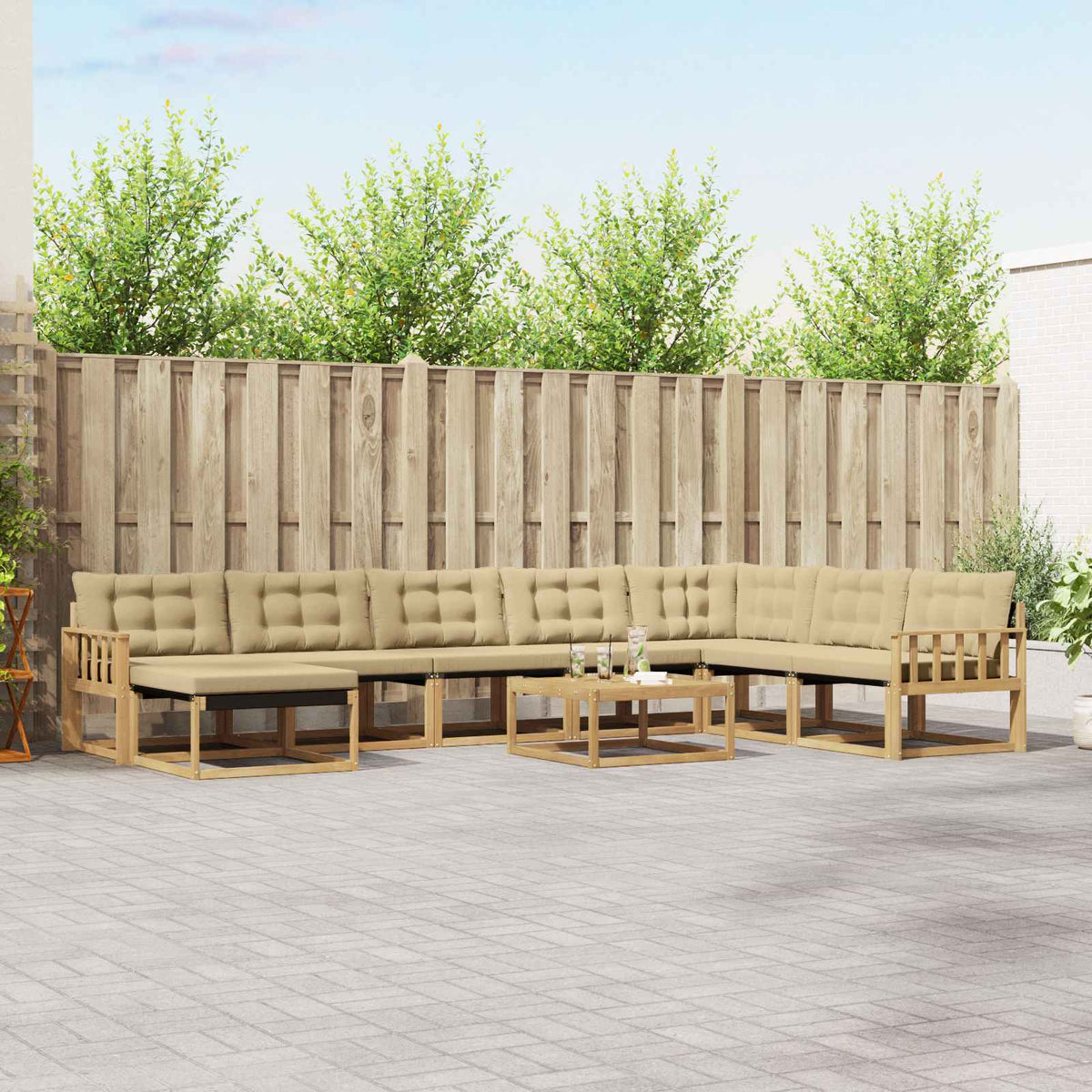Buiten bankenset 9 pcs Wit en Beige Massief Acaciahout is nu te koop bij PeponiXL, paradijselijk wonen!