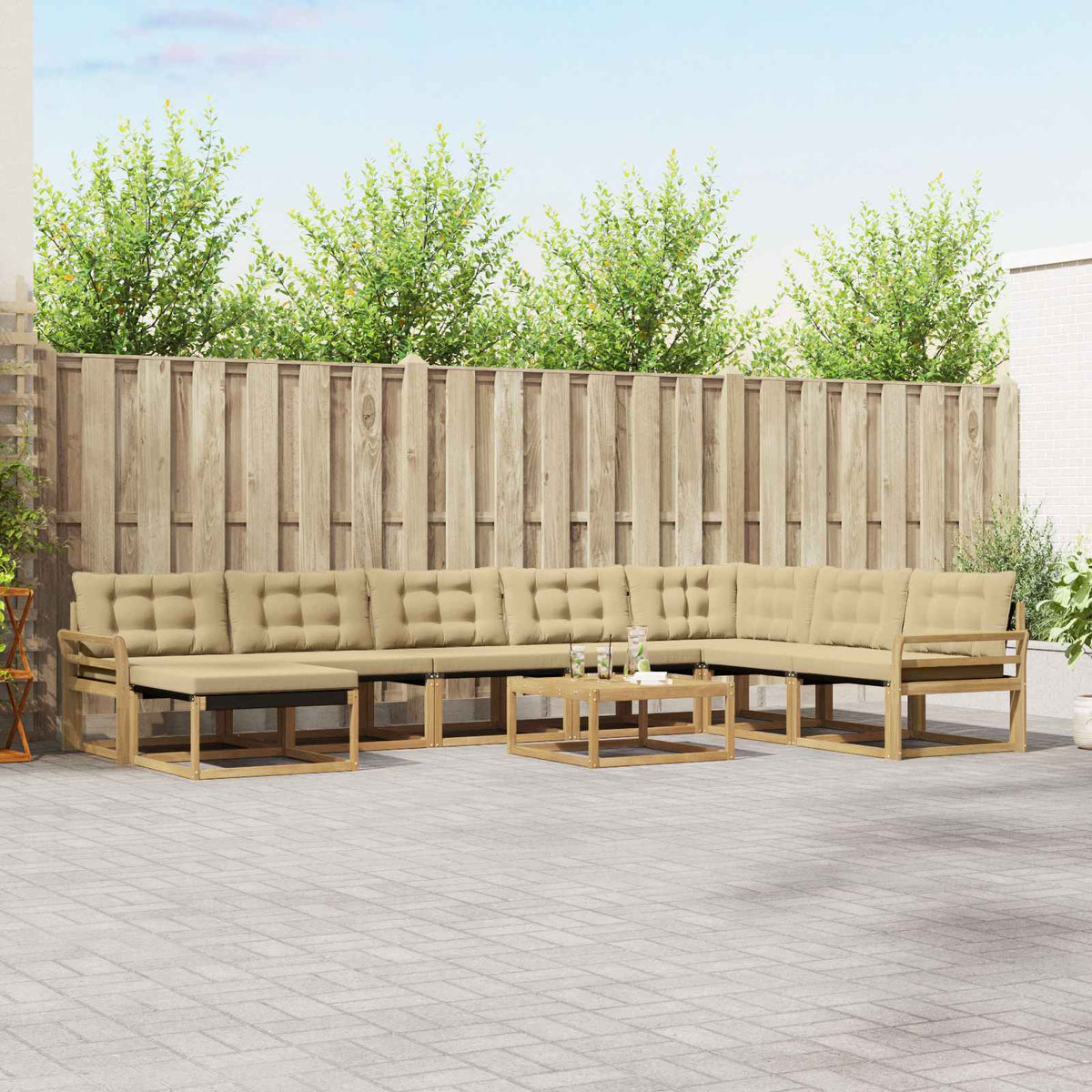 Buiten bankenset 9 pcs Wit en Beige Massief Acaciahout is nu te koop bij PeponiXL, paradijselijk wonen!