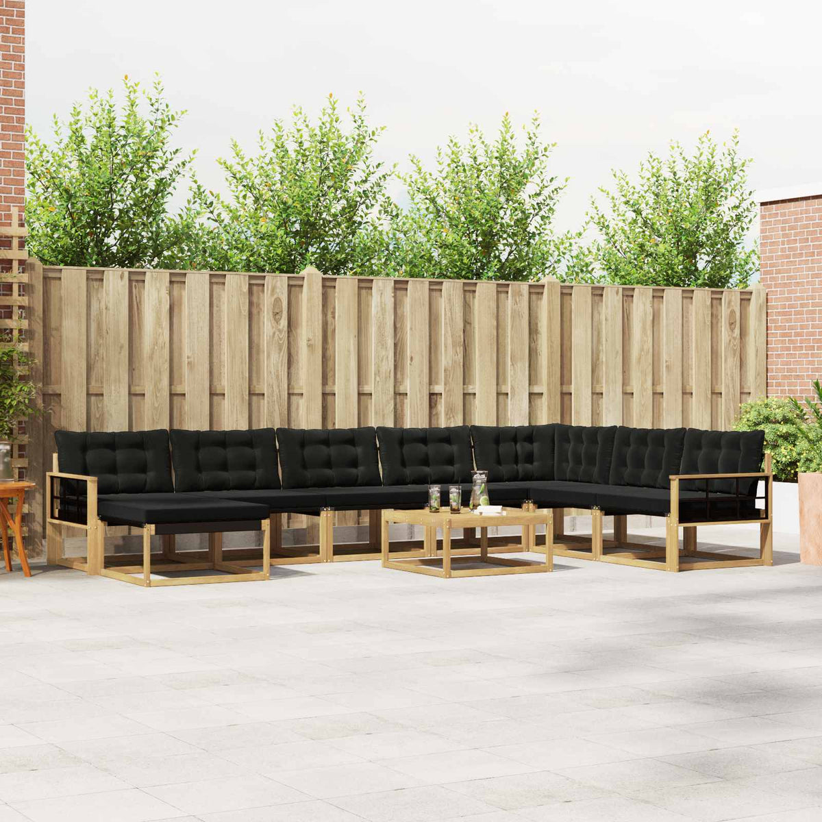 Buiten bankenset 9 pcs Wit en zwart Massief Acaciahout is nu te koop bij PeponiXL, paradijselijk wonen!