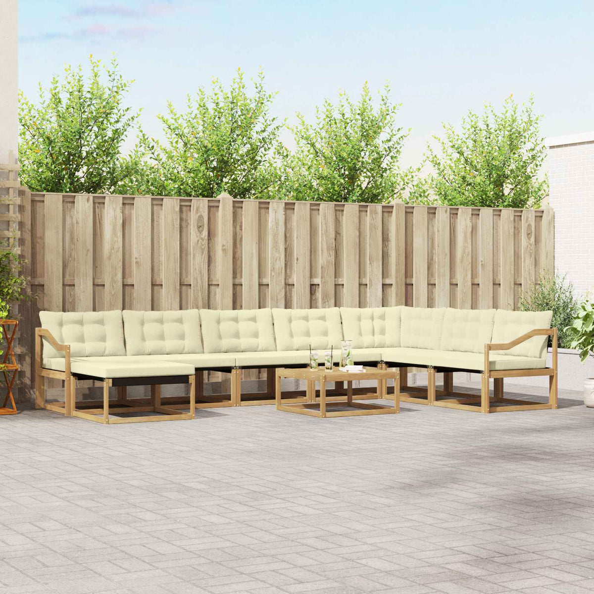 Buiten bankenset 9 pcs Wit en crèmekleurig Massief Acaciahout is nu te koop bij PeponiXL, paradijselijk wonen!