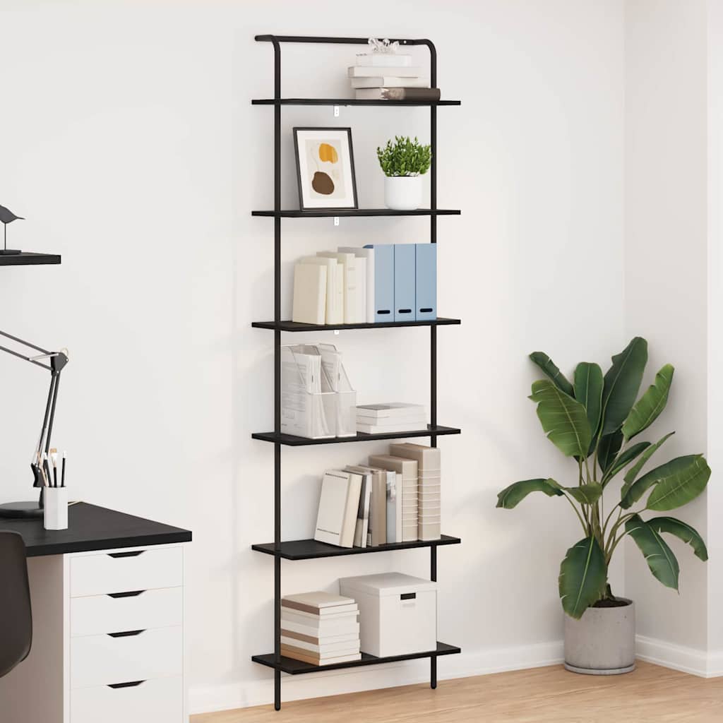 Boekenkast Zwart Eiken 60 x 24 x 203 cm Bewerkt hout is nu te koop bij PeponiXL, paradijselijk wonen!