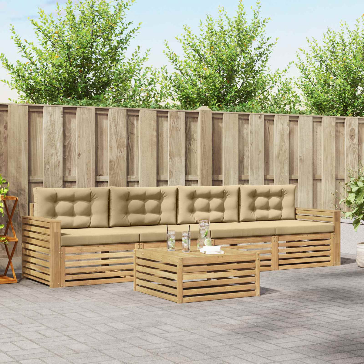 Buiten bankenset 5 pcs Wit en Beige Massief Acaciahout is nu te koop bij PeponiXL, paradijselijk wonen!