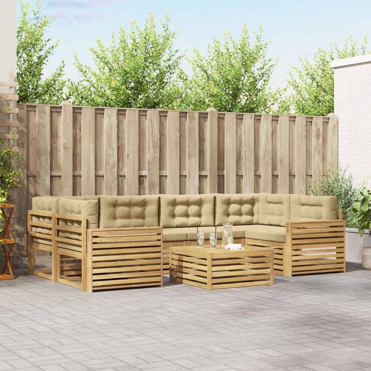 Buiten bankenset 7 pcs Wit en Beige is nu te koop bij PeponiXL, paradijselijk wonen!