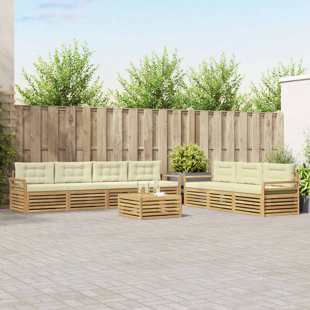 Buiten bankenset 8 pcs Wit en crèmekleurig is nu te koop bij PeponiXL, paradijselijk wonen!