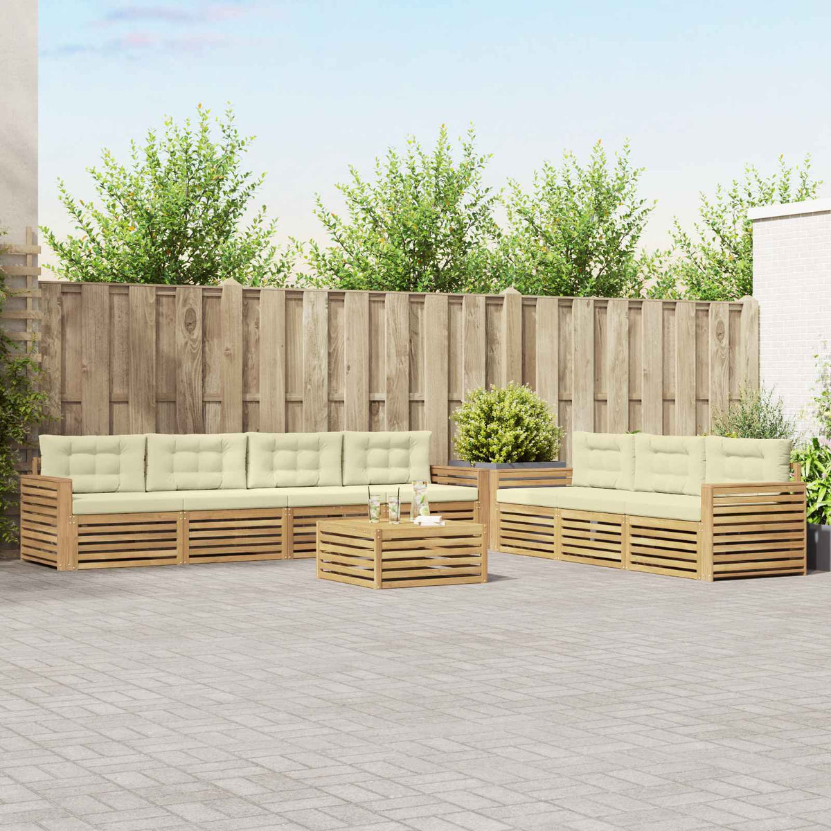 Buiten bankenset 8 pcs Wit en crèmekleurig is nu te koop bij PeponiXL, paradijselijk wonen!