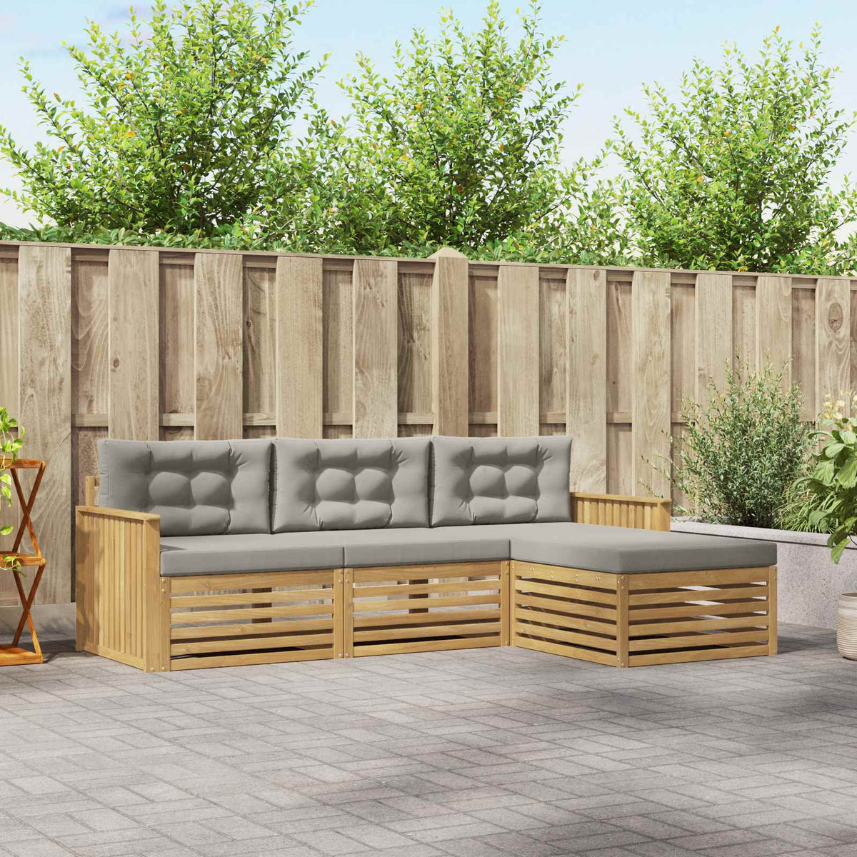 Buiten bankenset 4 pcs Wit en Lichtgrijs is nu te koop bij PeponiXL, paradijselijk wonen!