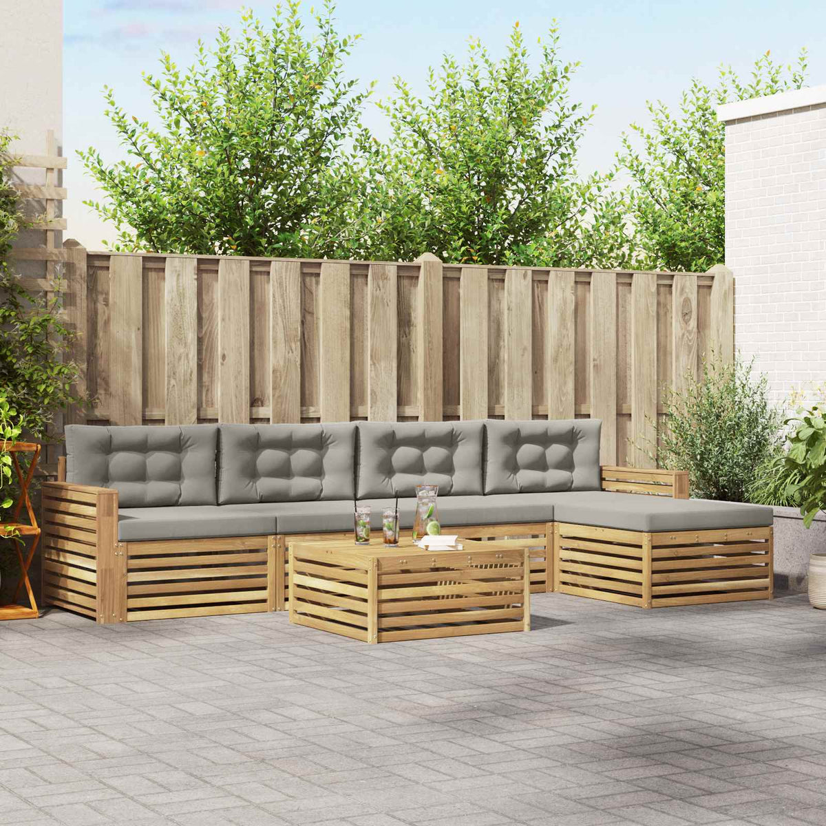 Buiten bankenset 6 pcs Wit en Lichtgrijs 79 x 79 x 37 cm is nu te koop bij PeponiXL, paradijselijk wonen!