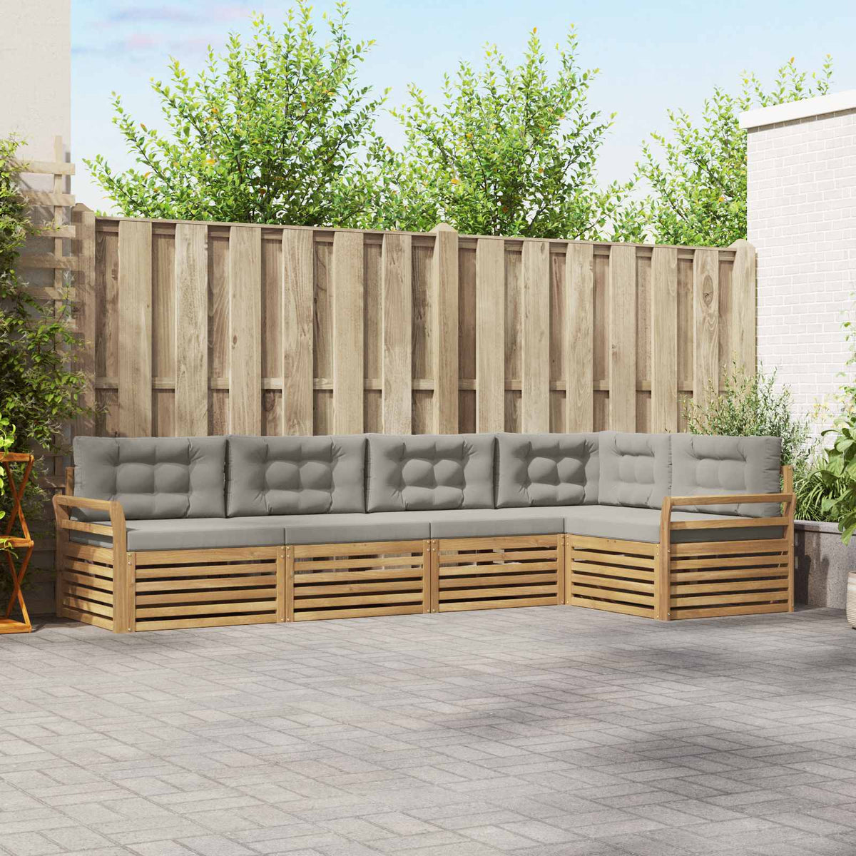 Buiten bankenset 5 pcs Wit en Lichtgrijs 329 x 170,5 x 73 cm is nu te koop bij PeponiXL, paradijselijk wonen!