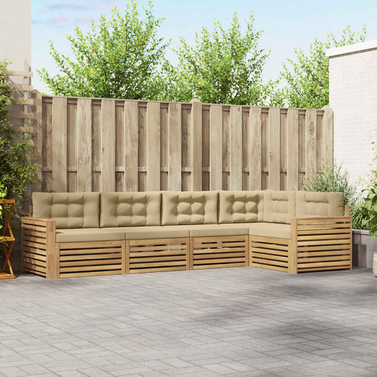 Buiten bankenset 5 pcs Wit en Beige 331 x 172,5 x 73 cm is nu te koop bij PeponiXL, paradijselijk wonen!