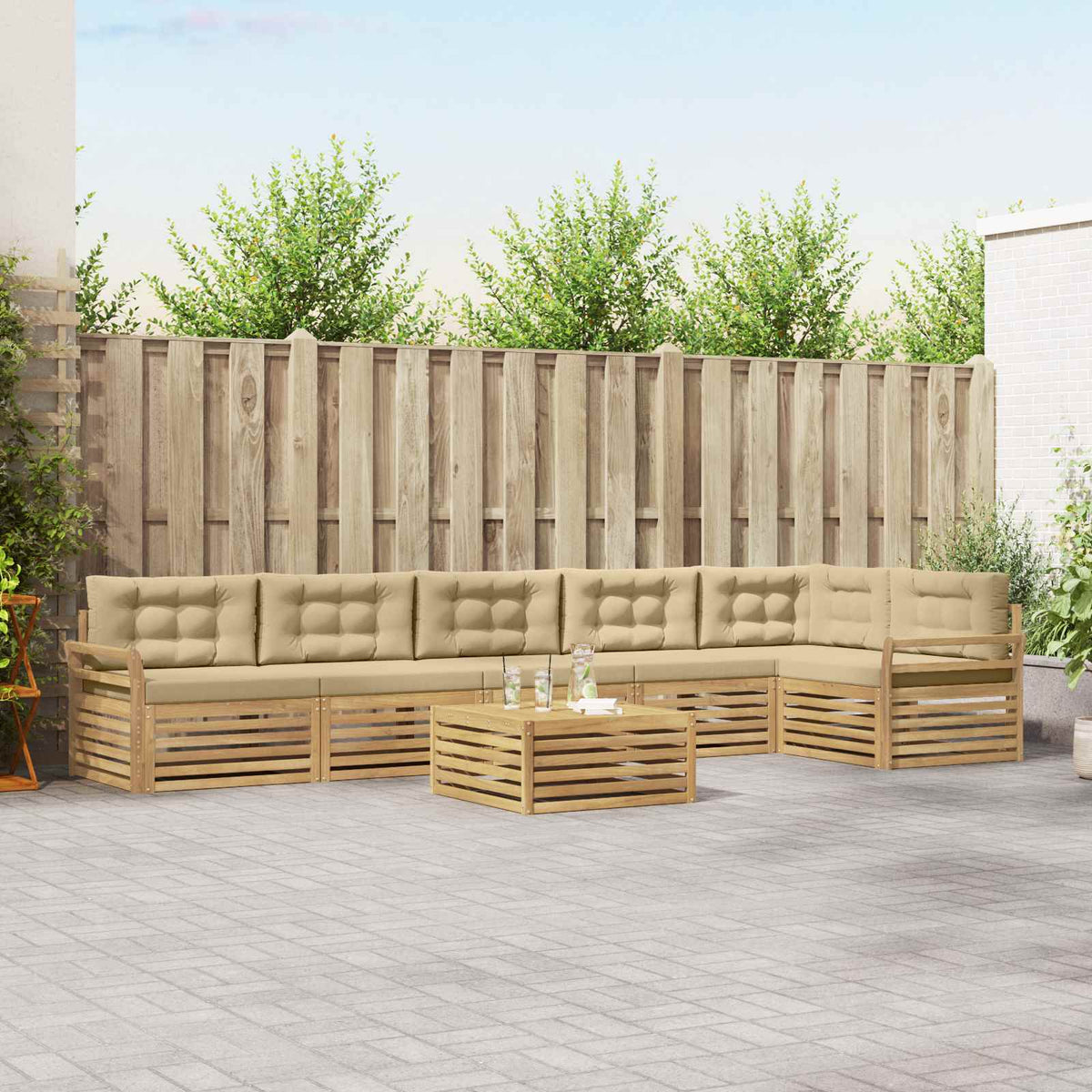 Buiten bankenset 7 pcs Wit en Beige 79 x 79 x 37 cm Polyester is nu te koop bij PeponiXL, paradijselijk wonen!