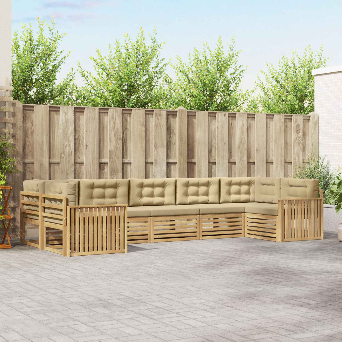 Buiten bankenset 7 pcs Wit en Beige Massief Acaciahout is nu te koop bij PeponiXL, paradijselijk wonen!