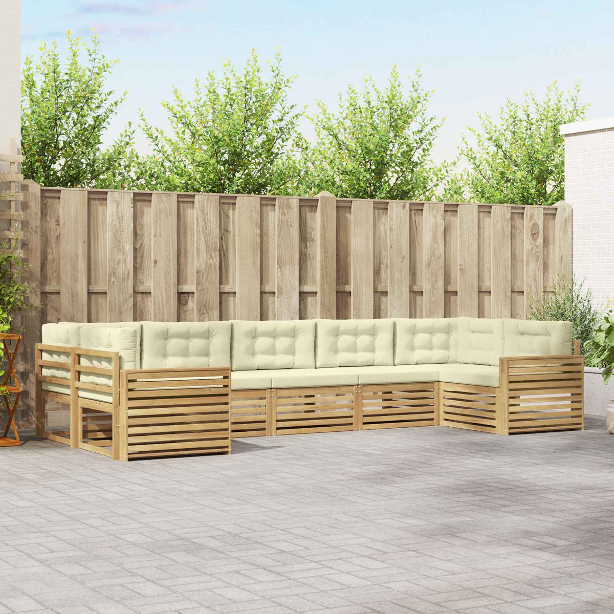 Buiten bankenset 7 pcs Wit en crèmekleurig Massief Acaciahout is nu te koop bij PeponiXL, paradijselijk wonen!