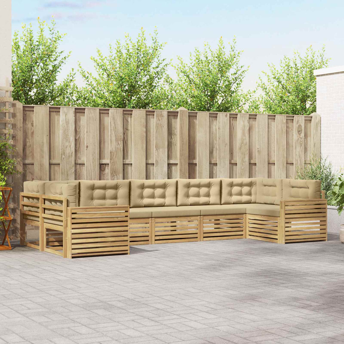 Buiten bankenset 7 pcs Wit en Beige Massief Acaciahout is nu te koop bij PeponiXL, paradijselijk wonen!