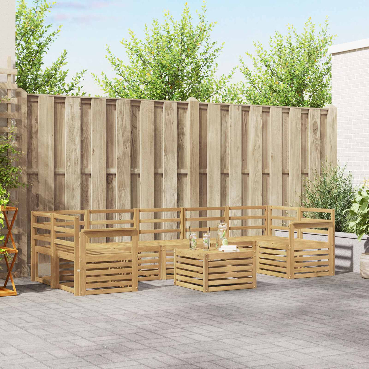 Buiten bankenset 8 pcs Wit Massief Acaciahout is nu te koop bij PeponiXL, paradijselijk wonen!