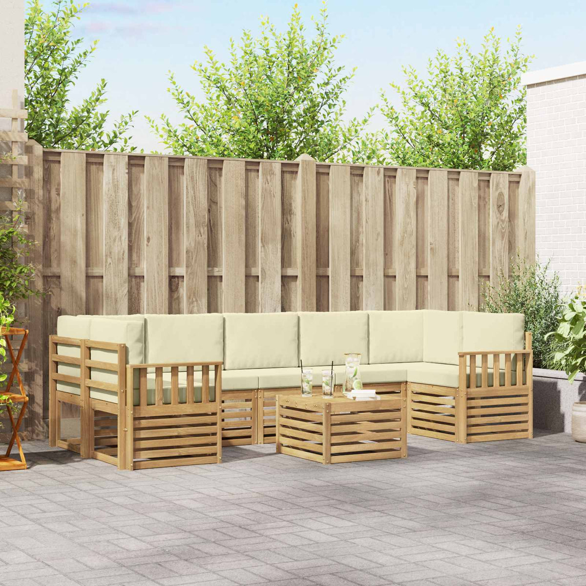 Buiten bankenset met kussen 8 pcs Wit en crèmekleurig Polyester is nu te koop bij PeponiXL, paradijselijk wonen!