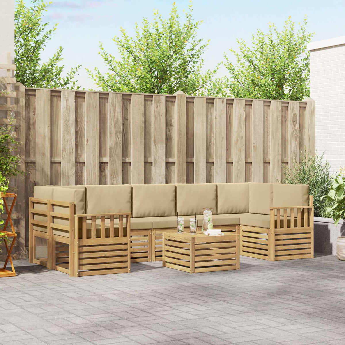 Buiten bankenset met kussen 8 pcs Wit en Beige Polyester is nu te koop bij PeponiXL, paradijselijk wonen!