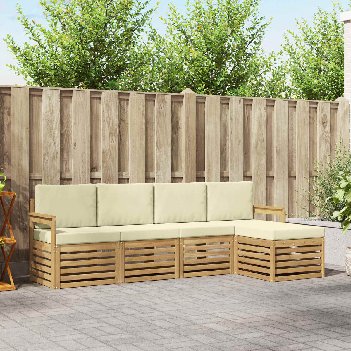 Buiten bankenset 5 pcs Wit en crèmekleurig 249 x 122,5 x 73 cm is nu te koop bij PeponiXL, paradijselijk wonen!