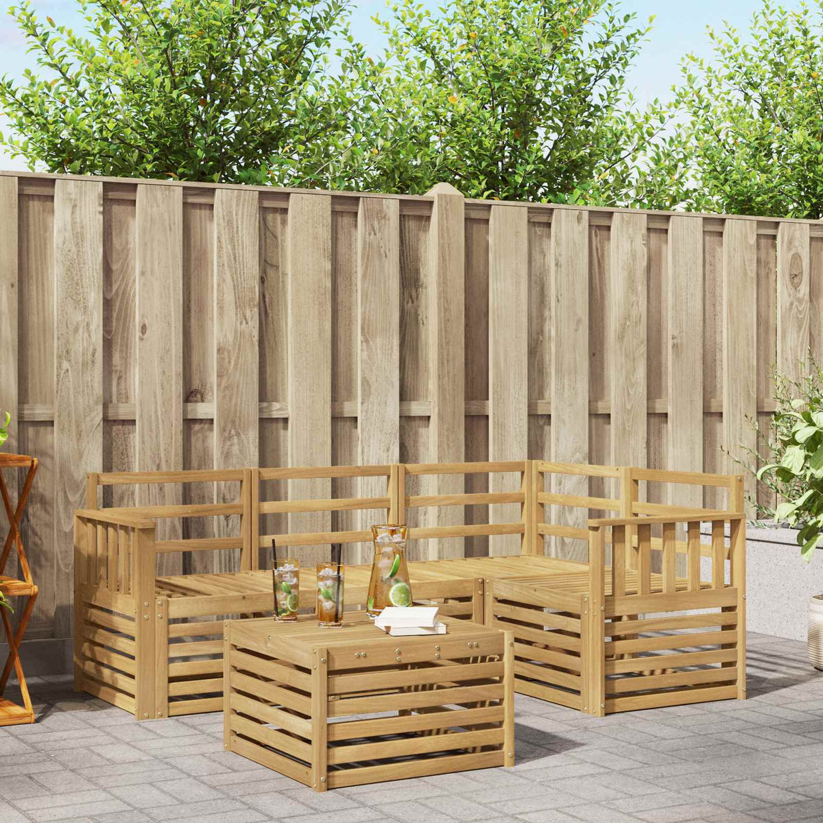 Buiten bankenset 5 pcs Wit 59 x 59 x 37 cm Massief Acaciahout is nu te koop bij PeponiXL, paradijselijk wonen!