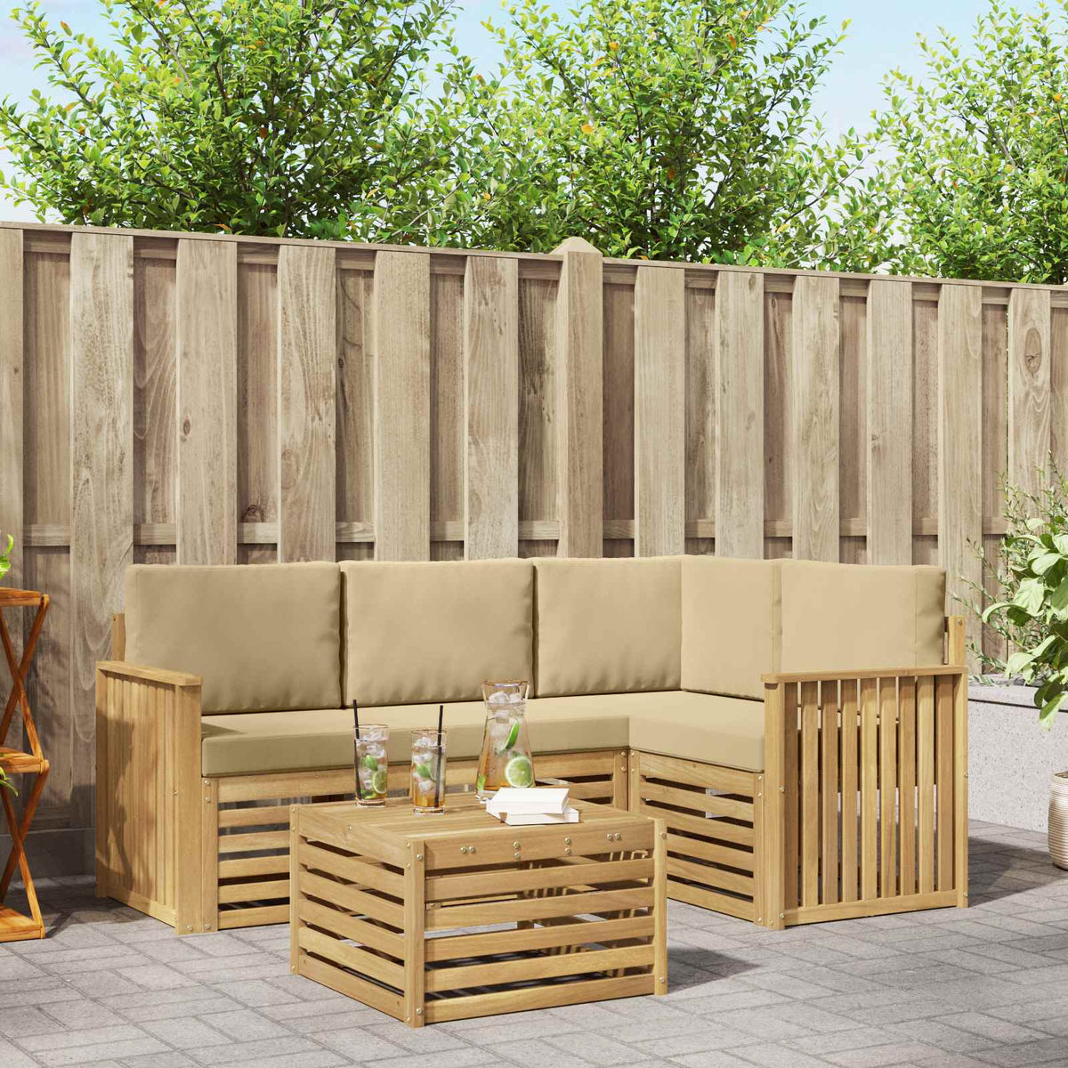 Buiten bankenset 5 pcs Wit en Beige 59 x 59 x 37 cm Polyester is nu te koop bij PeponiXL, paradijselijk wonen!