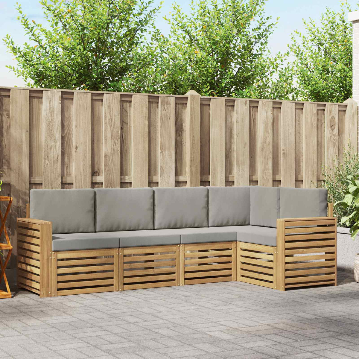 Buiten bankenset 5 pcs Wit en Lichtgrijs 251 x 132,5 x 73 cm is nu te koop bij PeponiXL, paradijselijk wonen!