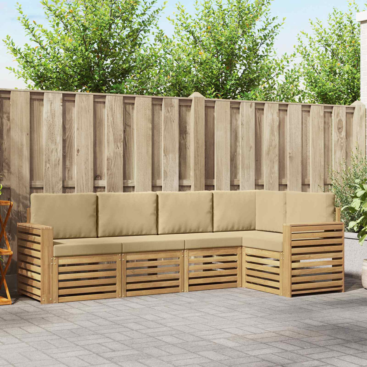 Buiten bankenset 5 pcs Wit en Beige 251 x 132,5 x 73 cm is nu te koop bij PeponiXL, paradijselijk wonen!