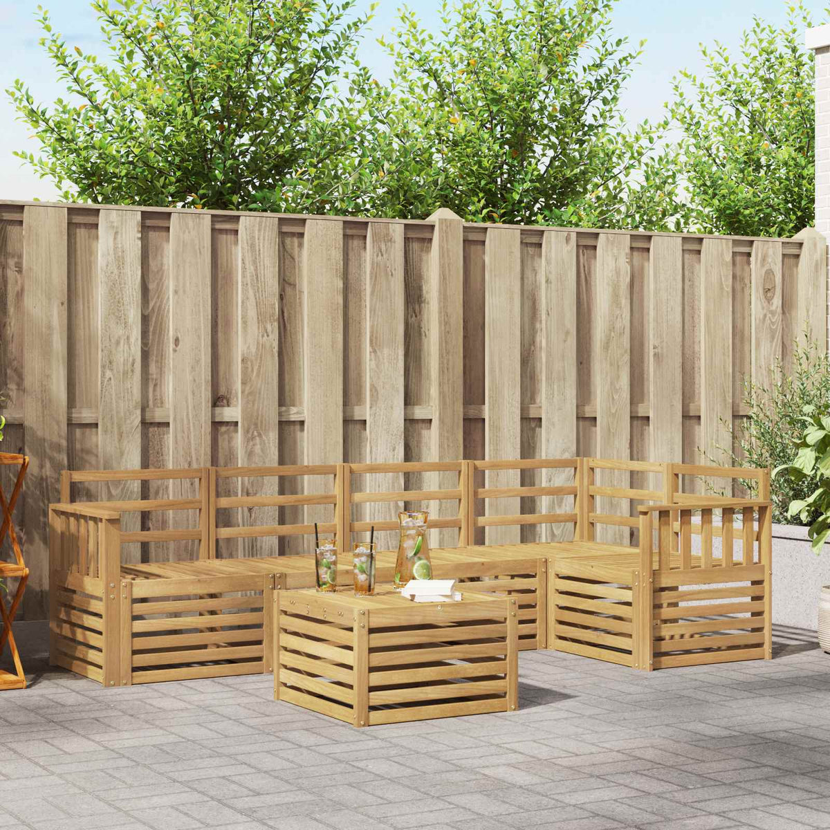 Buiten bankenset 6 pcs Wit 59 x 59 x 37 cm Massief Acaciahout is nu te koop bij PeponiXL, paradijselijk wonen!