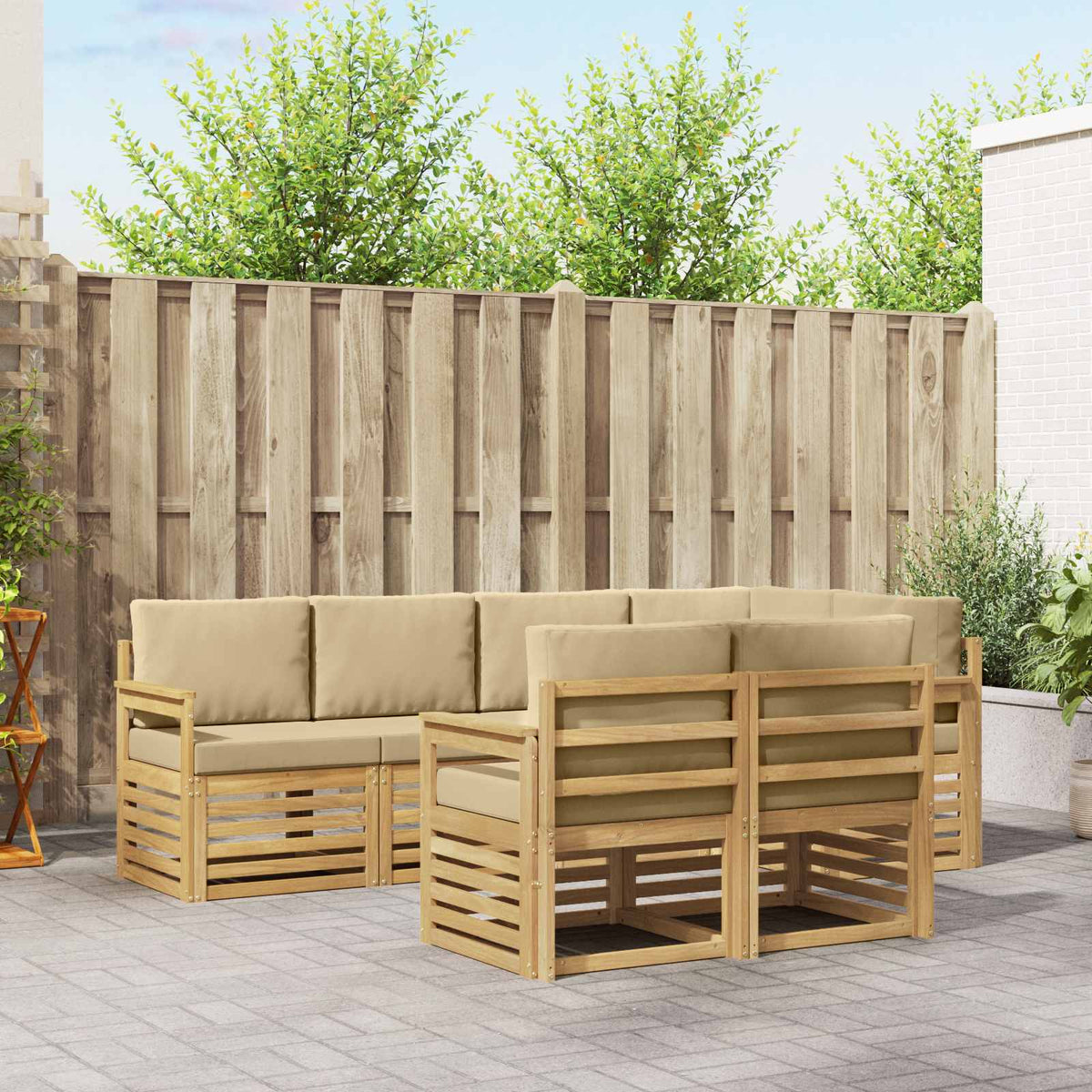 Buiten bankenset 7 pcs Wit en Beige 247 x 128,5 x 73 cm is nu te koop bij PeponiXL, paradijselijk wonen!