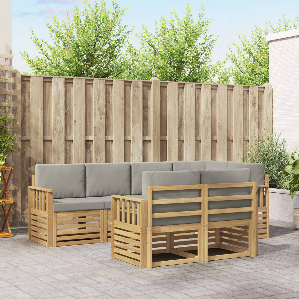 Buiten bankenset 7 pcs Wit en Lichtgrijs 247 x 128,5 x 73 cm is nu te koop bij PeponiXL, paradijselijk wonen!