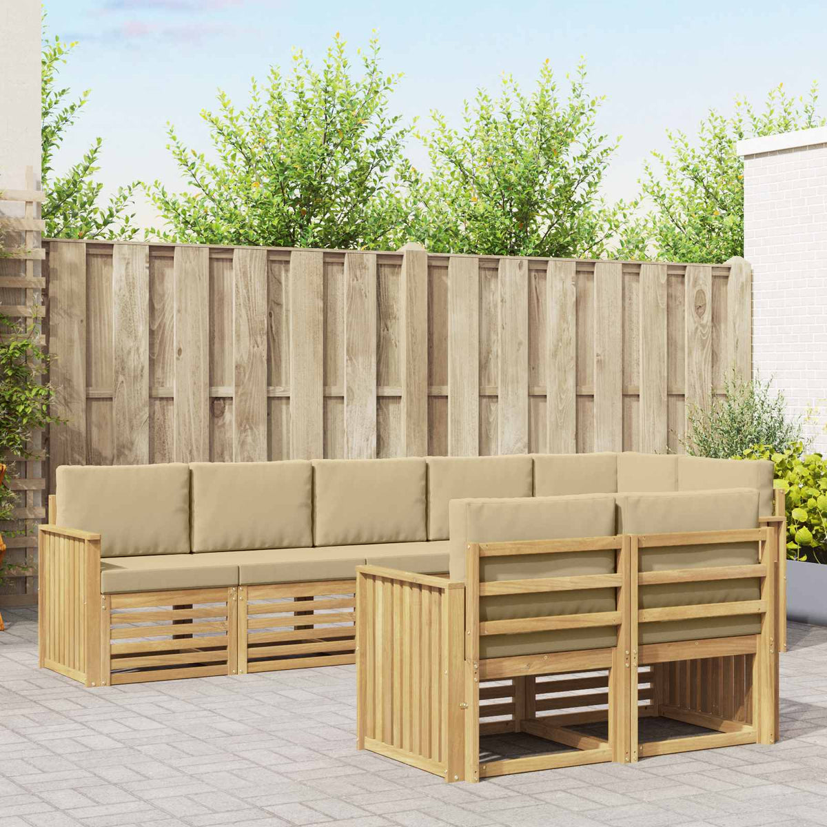 Buiten bankenset 8 pcs Wit en Beige 306 x 128,5 x 73 cm is nu te koop bij PeponiXL, paradijselijk wonen!