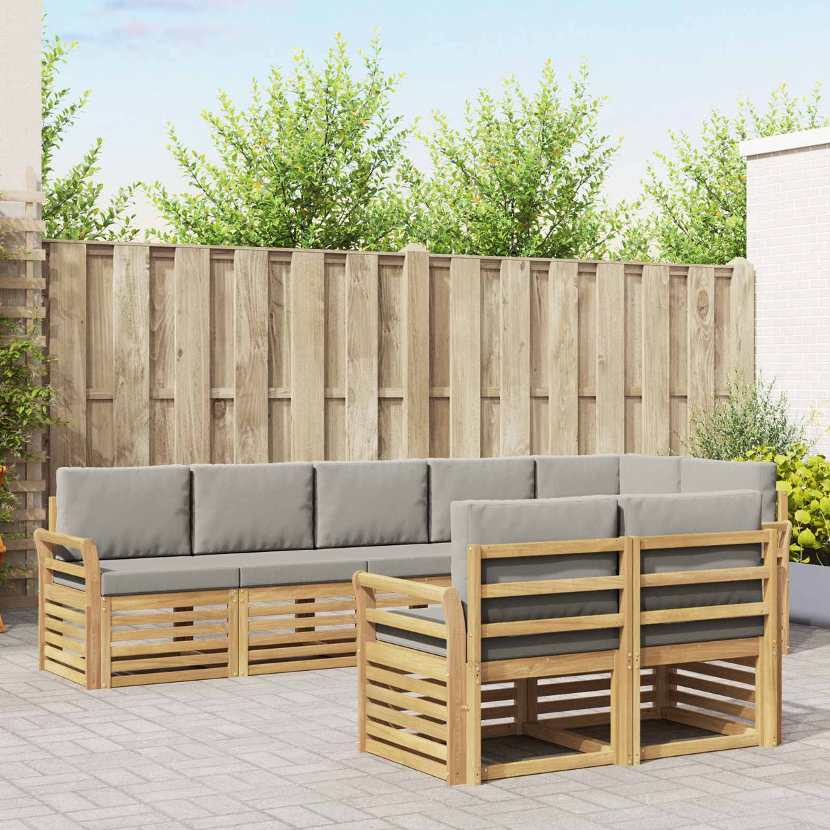 Buiten bankenset 8 pcs Wit en Lichtgrijs 308 x 130,5 x 73 cm is nu te koop bij PeponiXL, paradijselijk wonen!