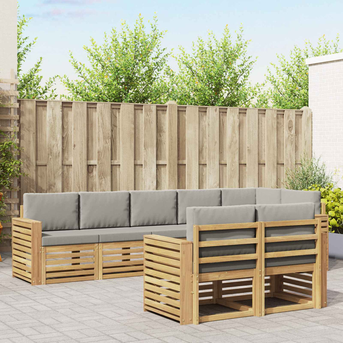Buiten bankenset 8 pcs Wit en Lichtgrijs 310 x 132,5 x 73 cm is nu te koop bij PeponiXL, paradijselijk wonen!