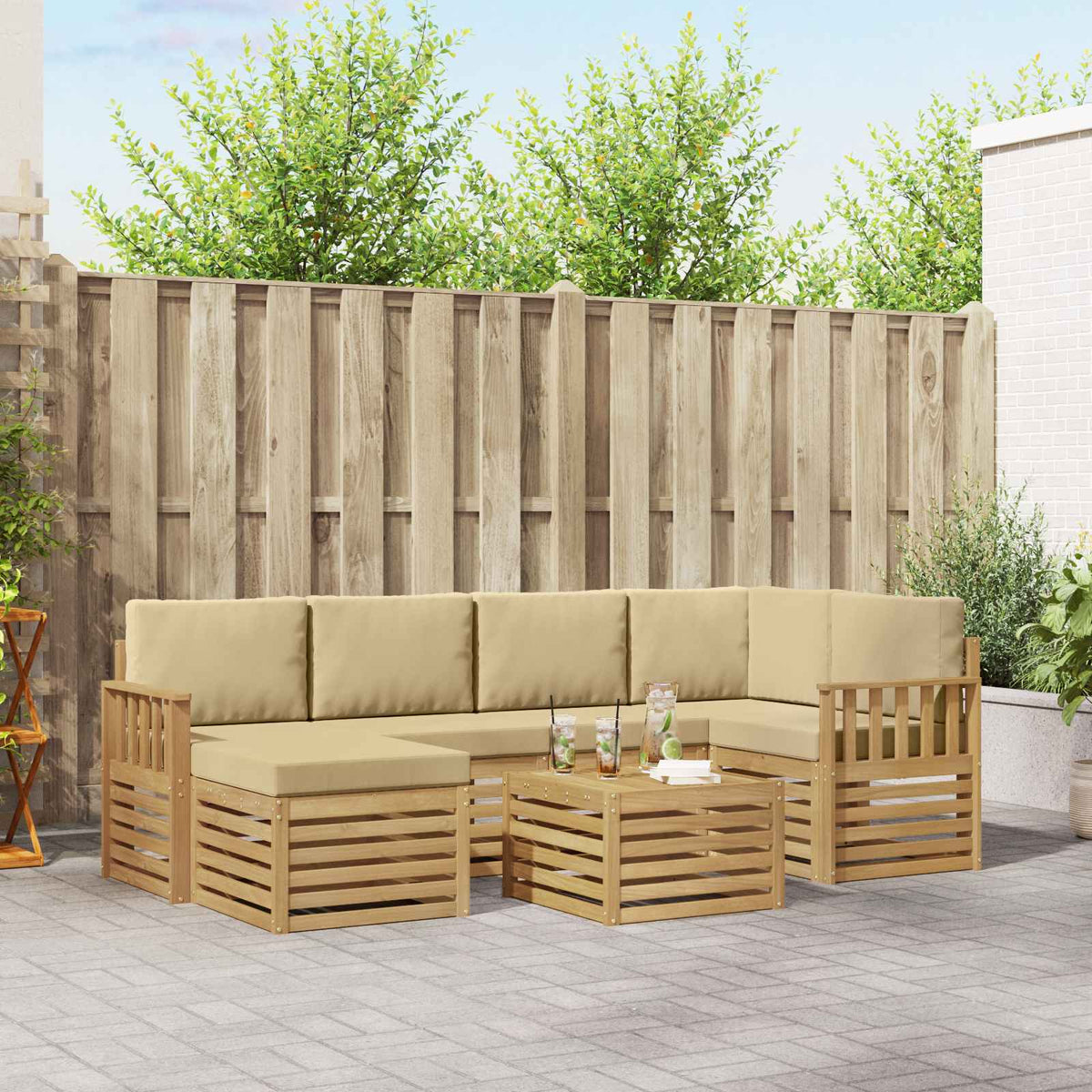 Buiten bankenset 7 pcs Wit en Beige 59 x 59 x 37 cm Polyester is nu te koop bij PeponiXL, paradijselijk wonen!