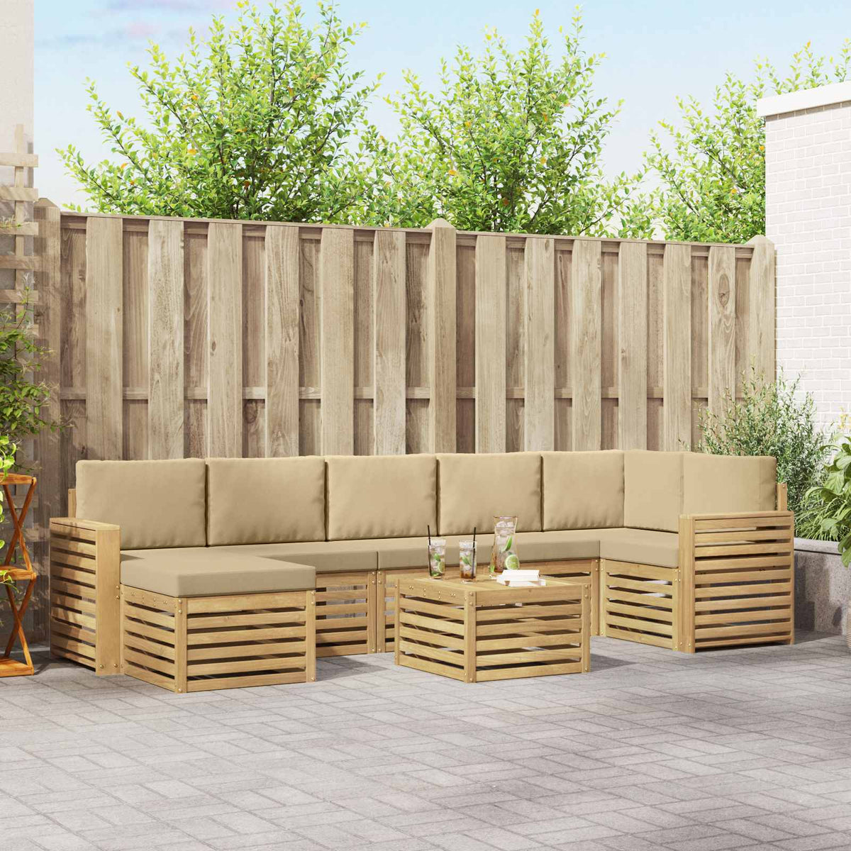 Buiten bankenset 8 pcs Wit en Beige 59 x 59 x 37 cm Polyester is nu te koop bij PeponiXL, paradijselijk wonen!