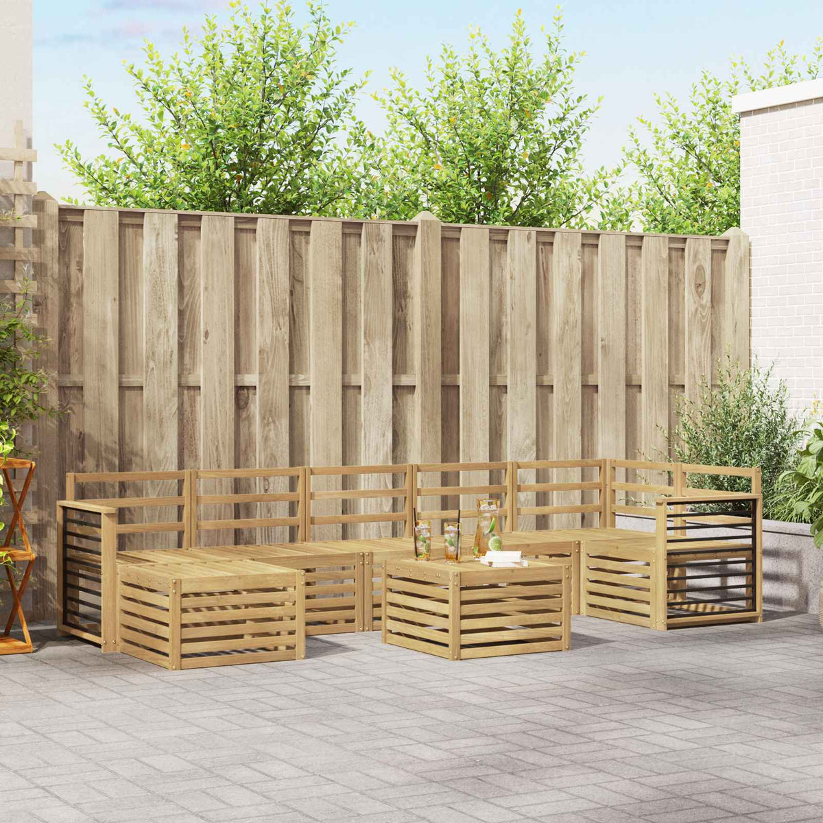 Buiten bankenset 8 pcs Wit 59 x 59 x 37 cm Massief Acaciahout is nu te koop bij PeponiXL, paradijselijk wonen!
