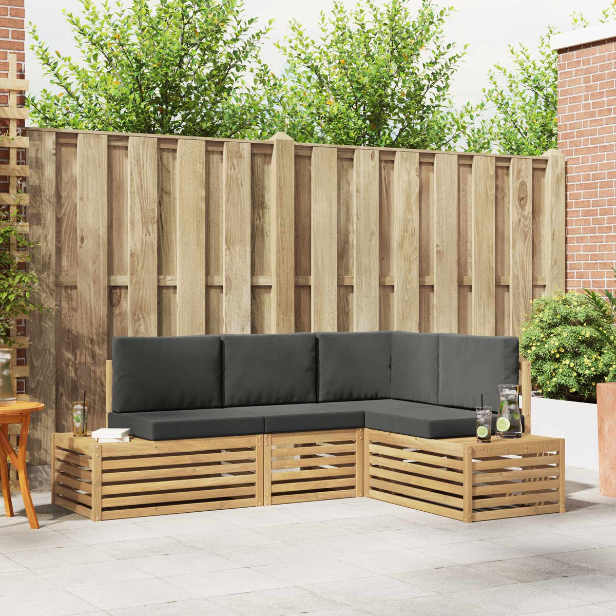 Buiten bankenset met kussen 4 Stuk Wit en antracietkleurig is nu te koop bij PeponiXL, paradijselijk wonen!