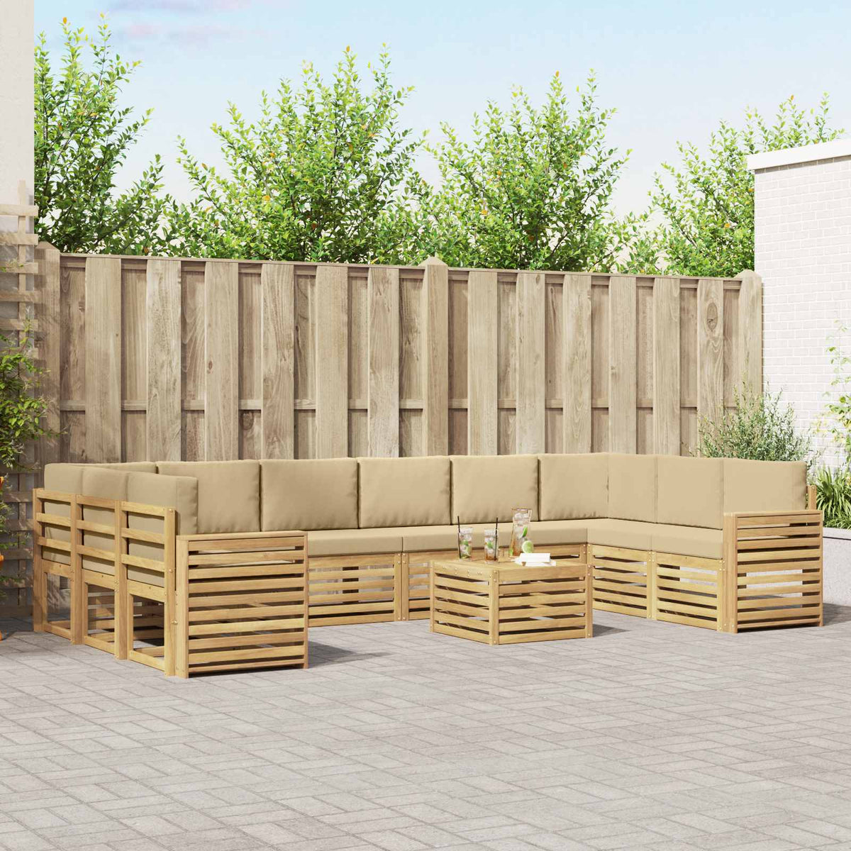 Buiten bankenset 11 pcs Wit en Beige 59 x 59 x 37 cm Polyester is nu te koop bij PeponiXL, paradijselijk wonen!