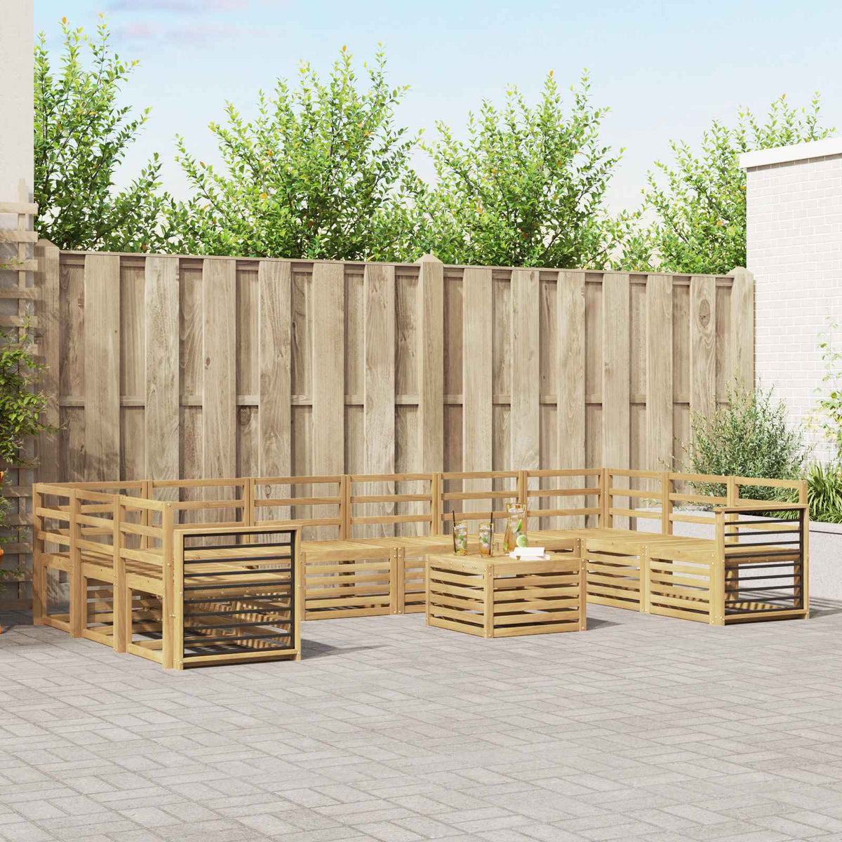 Buiten bankenset 11 pcs Wit 59 x 59 x 37 cm Massief Acaciahout is nu te koop bij PeponiXL, paradijselijk wonen!