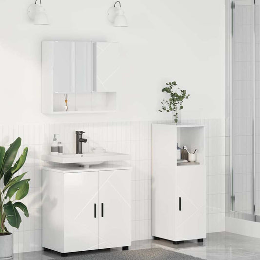 Badkamermeubelset 3 pcs Hoogglans wit Bewerkt hout & Metaal is nu te koop bij PeponiXL, paradijselijk wonen!