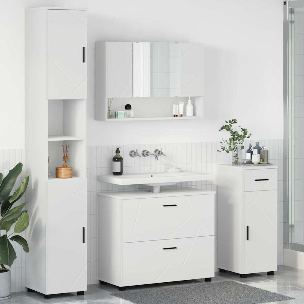 Badkamermeubelset met lade 4 pcs Wit Geperst Hout en Metaal is nu te koop bij PeponiXL, paradijselijk wonen!