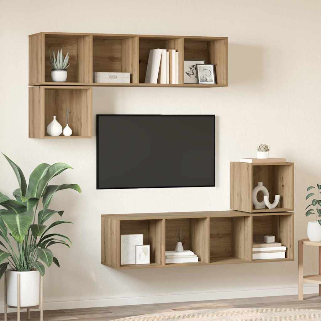 Tv-meubelset Wandgemonteerd 4 pcs Artisan Eiken Bewerkt hout is nu te koop bij PeponiXL, paradijselijk wonen!