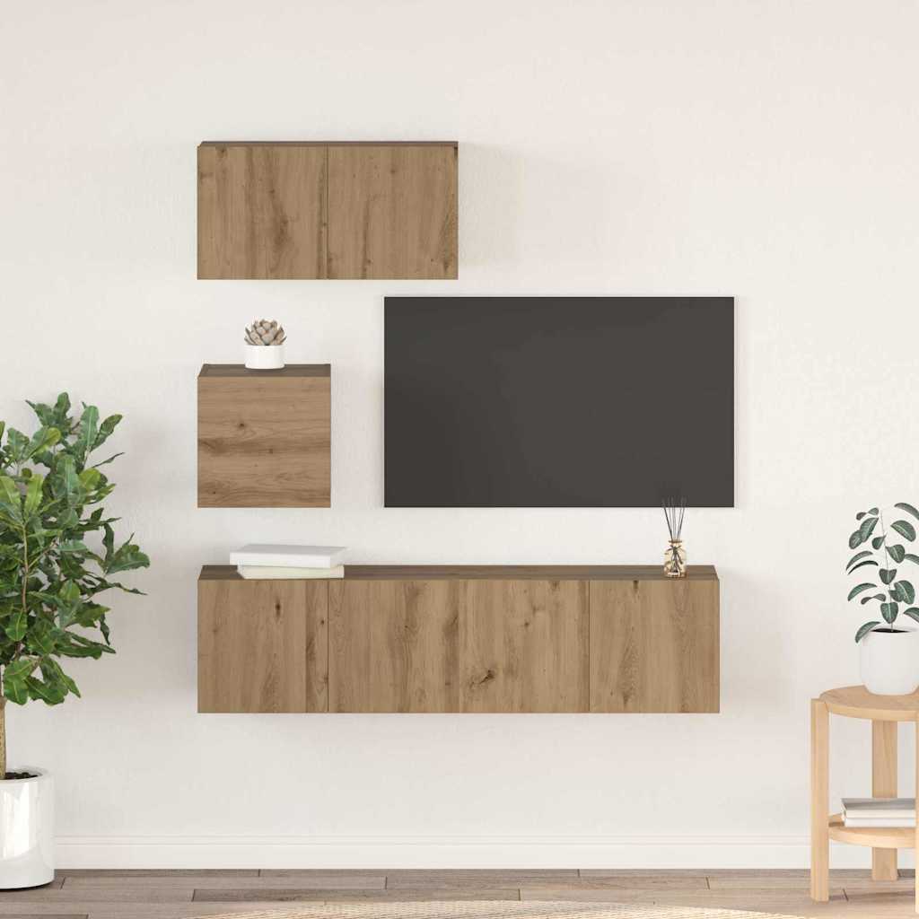 Tv-meubelset 4 pcs Artisan Eiken Bewerkt hout is nu te koop bij PeponiXL, paradijselijk wonen!