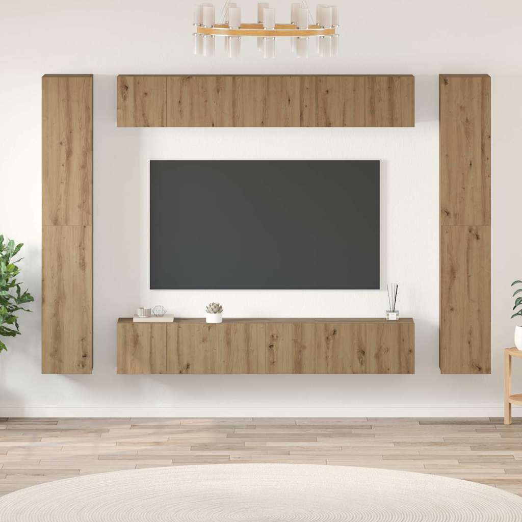 Tv-meubelset 10 st Artisan Eiken Bewerkt hout is nu te koop bij PeponiXL, paradijselijk wonen!