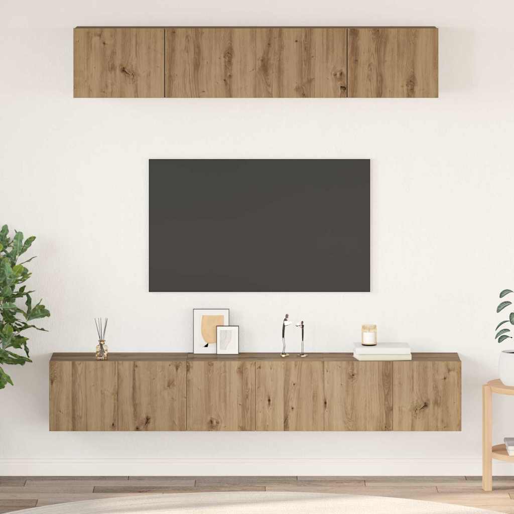 Tv-meubelset 5 pcs Artisan Eiken Bewerkt hout is nu te koop bij PeponiXL, paradijselijk wonen!