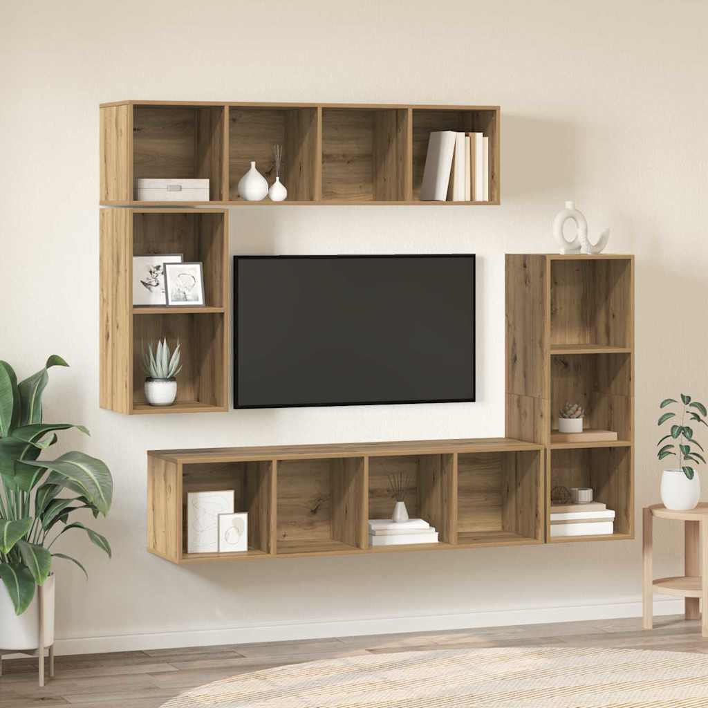 Tv-meubelset Wandgemonteerd 4 pcs Artisan Eiken Bewerkt hout is nu te koop bij PeponiXL, paradijselijk wonen!