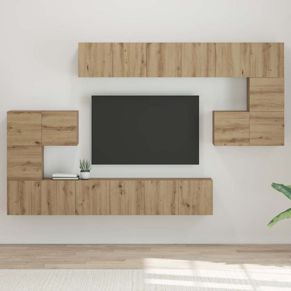 Tv-meubelset 10 st Artisan Eiken Bewerkt hout is nu te koop bij PeponiXL, paradijselijk wonen!
