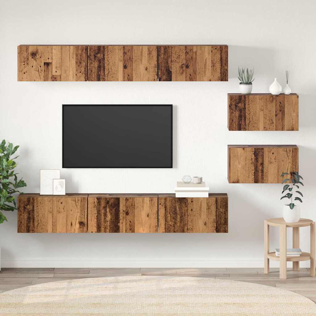 Tv-meubelset Wandgemonteerd Oudhout Bewerkt hout is nu te koop bij PeponiXL, paradijselijk wonen!