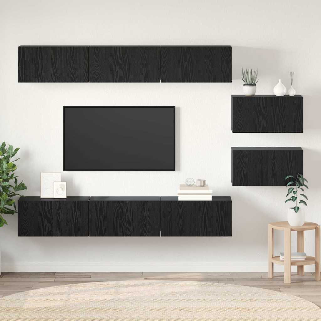 Tv-meubelset Wandgemonteerd Zwart Eiken Bewerkt hout is nu te koop bij PeponiXL, paradijselijk wonen!