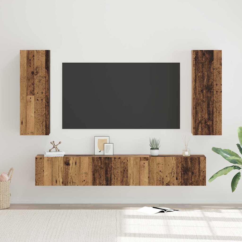 Tv-meubelset Wandgemonteerd 5 pcs Oud Hout Bewerkt hout is nu te koop bij PeponiXL, paradijselijk wonen!