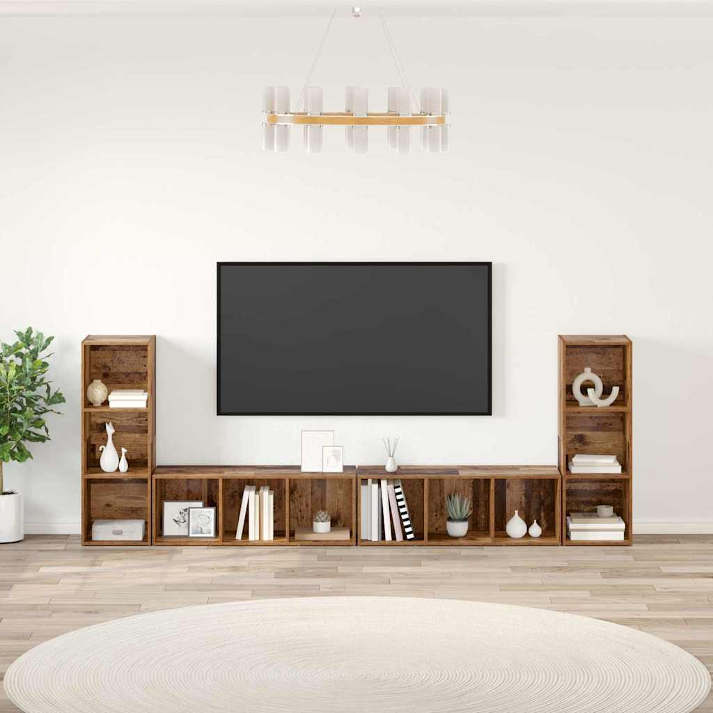 Tv-meubelset 4 pcs Oud Hout 37 x 35 x 107 cm Bewerkt hout is nu te koop bij PeponiXL, paradijselijk wonen!